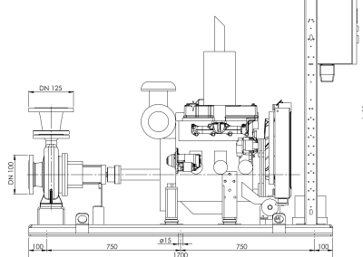 Grupo motobomba sobre chasis plano